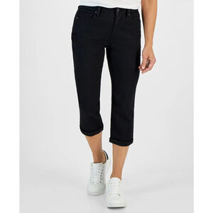 Style & Co Women's Size 14 Petite Black Mid-Rise Curvy Roll-Cuff Capri Jeans NWT